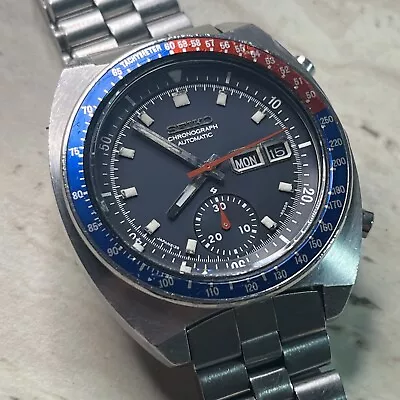 Seiko 6139 6002 Blue Pogue September 1975 BYBM Vintage Mens Chronograph • $1500