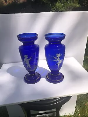 Cobalt Blue Vintage Mary Gregory Vase Set • $75