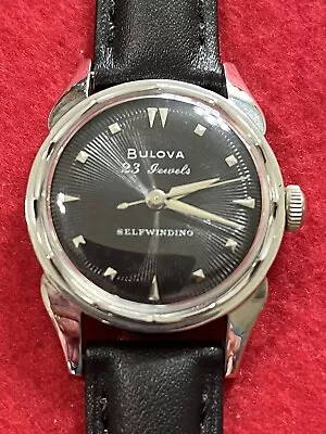 Vintage 1959 Bulova 23j Automatic USA 6 Adj. Wristwatch W/Black Dial-Runs Great • $142.50