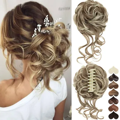 £5.33 • Buy LARGE Tousled Messy Bun Clip In Hair Piece Extensions Claw Chignon Curly Updo UK