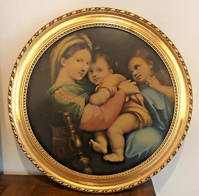 Vintage Raphael Madonna Of The Chair Print On Board Gold Embossed Frame 19.5  • $107.99