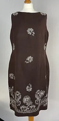 MAGGY LONDON Vintage Linen Blend Embroidered Pencil Dress Size 16 • £8