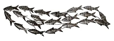 XL  Metal Wall Art Decor Sculpture  Silver 105 Cm 41  Long SCHOOL OF FISH  New • £59.97