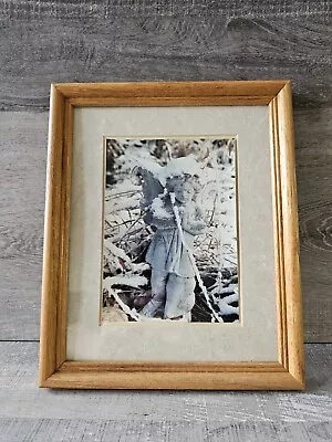 Vtg Arts And Crafts Mission Oak Picture Frame With Angel In Snow Print 9x11 • $20