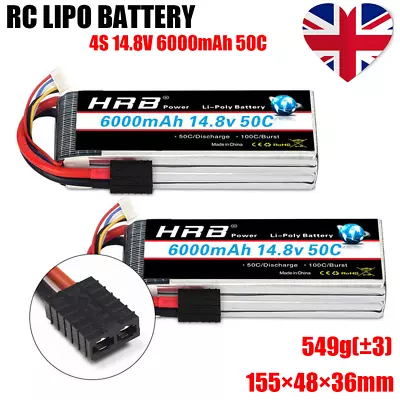 2x HRB 4S LiPo Battery 50C 14.8V 6000mAh TRX For RC Car Truck Boat Desert Racer • £75.80