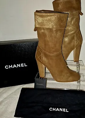 EXTREMELY RARE CHANEL Metallic Gold Boots. Fab Condition. Size 37.5/UK 4.5 • £299