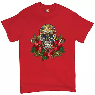 Christmas Calavera T-shirt Sugar Skull Holiday Spirit Mistletoe Men's Tee • $19.95