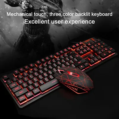 $35.44 • Buy Backlit USB Wired Gaming 2000DPI Keyboard And Mouse Bundles Combo Kit Suit New