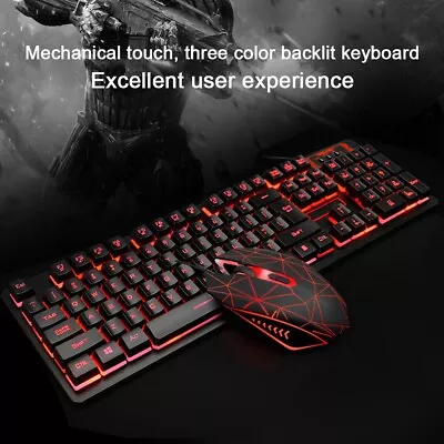 Backlit USB Wired Gaming 2000DPI Keyboard And Mouse Bundles Combo Kit Suit New • $52.02