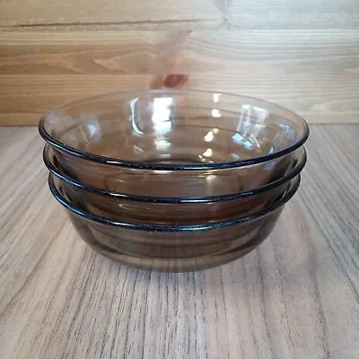 £10.99 • Buy 3 X Vintage Arcoroc France Smoked Glass Cereal Dessert Bowls 5.5 W X 1.75 H