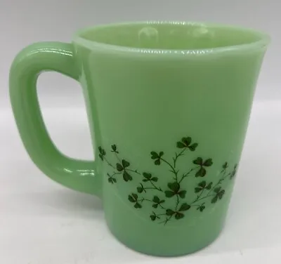 Jade Jadeite Green Glass Coffee Mug W/Shamrocks - USA • $26.99