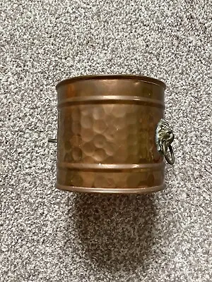 £6 • Buy Vintage Weathered Brass & Hammered Copper Plant Pot - Lions Head Handles.