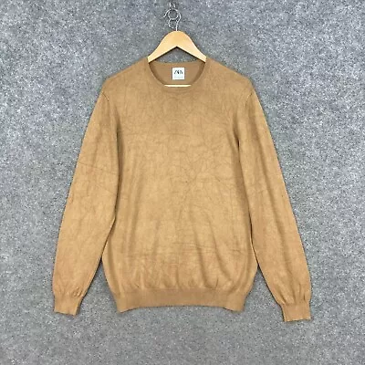 Zara Jumper Mens M Medium Brown Knit Long Sleeve Round Neck J4719 • $13.56