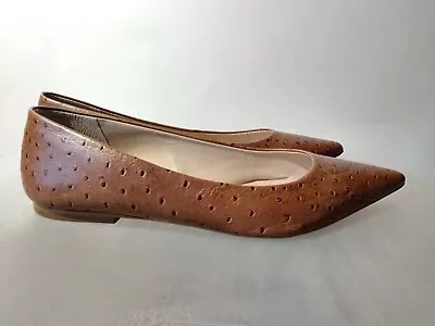 Rowen Women Sz 9 Brown Leather Slip On Point Ballet Flat Comfort Ostrich Shoes • $26