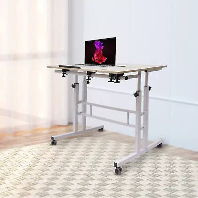 Rolling Laptop Desk Adjustable Office Computer Table Mobile Stand Up Workstation • $66.49