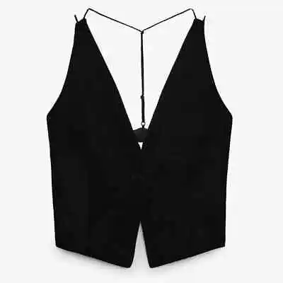 Zara Womens Velvet Top XL 12 14 US Black Combination T Strap Vest Camisole • $32.75