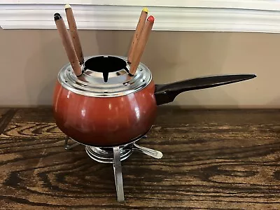 Vintage Oster Fondue Pot With 4 Forks Complete Red Pot • $25