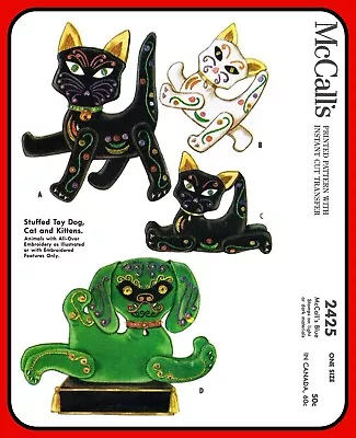 CAT Kittens DOG Toys STUFFED Animal W Transfer McCall's 2425 VTG Craft Pattern • $6.50