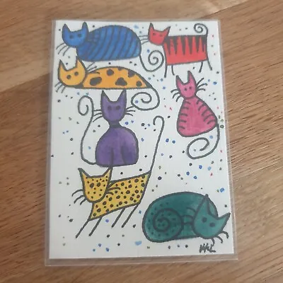 Aceo New Watercolour Painting Funky Cats Original Work By Vicki  2023 Colourful • £2.96