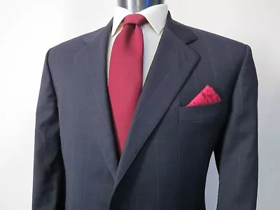 H Huntsman & Son By Cantarelli Made In Italy Navy Window Pane Canvas Suit 44 R • $429