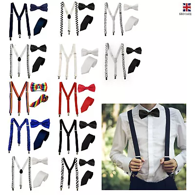 Matching Suspenders & Braces Bow Tie Set Formal Halloween Men Fancy Dress Party • £4.93