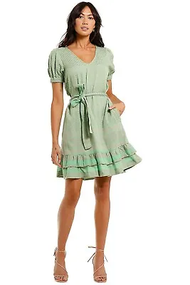 Cecilie Copenhagen Livia Balloon Sleeve Mini Dress In Mint Size 6 AU • $99