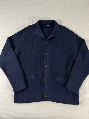 J Crew Sweater Mens XL Blue Ribbed Knit Heavy Cardigan Shawl Collar Fisherman • $49.88
