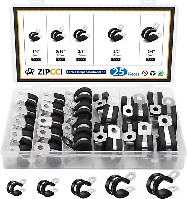 Cable Clamps Assortment Kit 25 Pack Stainless Steel Rubber Cushion Pipe Clips • $16.98