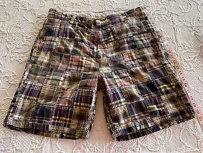 Nautica Clipper Madras Shorts Patchwork Flat Front Plaid Men Size 36 Relaxed Fit • $13.51