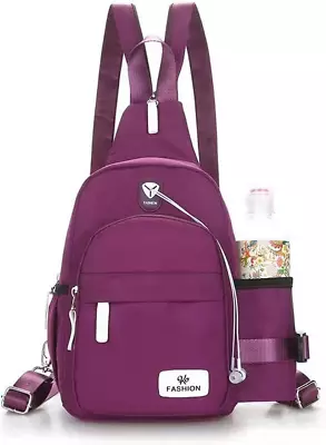Backpack Nylon Shoulder Bag Chest Crossbody Sling Bag With Water Bottle Holder • £14.99
