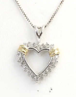 + White Yellow Gold Open Heart 20 Real Diamonds Pendant Necklace Chain 18  • $249