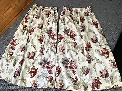 LAURA ASHLEY ' Gosford Cranberry' Pair Of Lined Curtains W60  X D46  Approx • £29.99