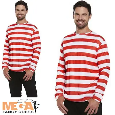 Mens Red And White Stripped Top Adults World BooK Day Costume Character Outfit • £7.99