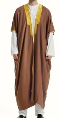 Brown Bisht Arab Robe Men Shiekh Cloak Kaftan Imamah Dress  • £9.82