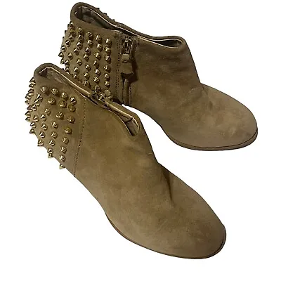 Zara Suede Leather Ankle Booties With Gold Studs Camel Beige Tan Dancing Size 38 • $28.91