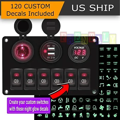 $27.95 • Buy Car Marine Boat 6 Gang Waterproof Circuit Red LED Rocker Switch Panel Breaker