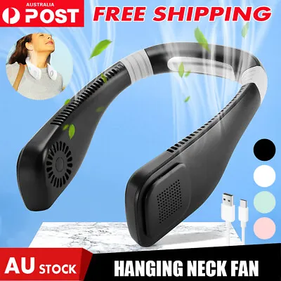 $19.98 • Buy Portable Rechargeable Leafless Neck Fan Cooler USB Dual Effect Neckband Cooling