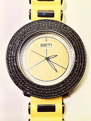 Men’s BM Bling Master Watch Black Diamond Rubber Yellow Black JOJO JOJINO QUARTZ • $29.99