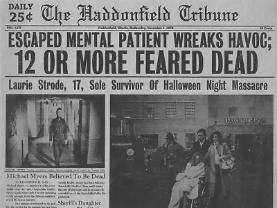 1978 Halloween Haddonfield Tribune Escaped Mental Patient Michael Myers 🔪🎃🔪 • $3.39