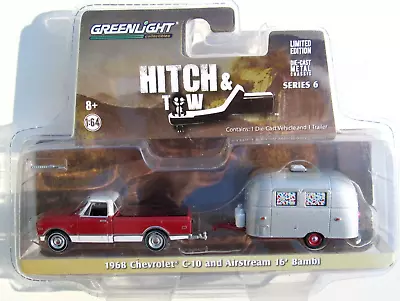 Gl Hitch & Tow S6 1968 Chevrolet C-10 Pickup & Airstream 16' Bambi Trailer 1:64 • $23.99