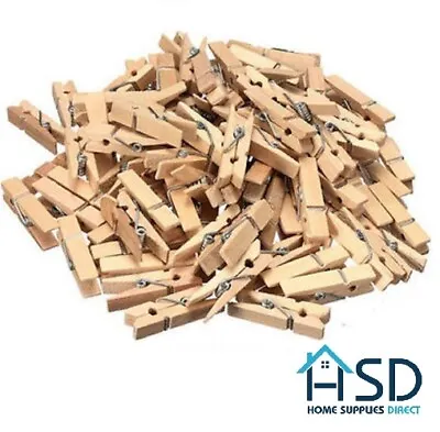 Mini Pegs Natural Wooden Craft Cloth Photo Wood Hanging Small Spring Clips 25mm • £2.79