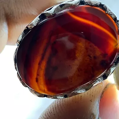 Vintage 925 Sterling Silver Men's Ring Natural Yemen Agate Aqeeq  بقراني سلطاني • $75
