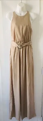 NEW ZARA Ice Beige FLOWING HALTER NECK JUMPSUIT High Neck Size M  2779 • $32.99