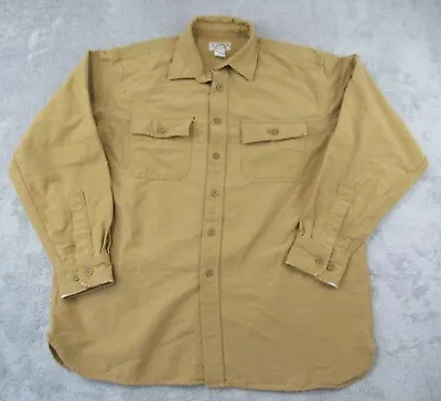 LL Bean Mens Chamois Shirt Size Large Tan/Khaki Long Sleeve Cotton Flannel • $17.95