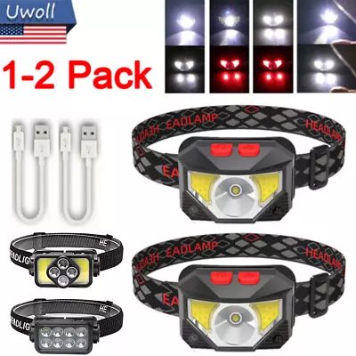 COB LED Headlamp Headlight Flashlight Torch USB Rechargeable Waterproof Sensor • $14.54