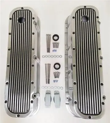 Big Block Chevy Black & Polished Aluminum Finned Retro Valve Covers Tall 454 BBC • $124.95