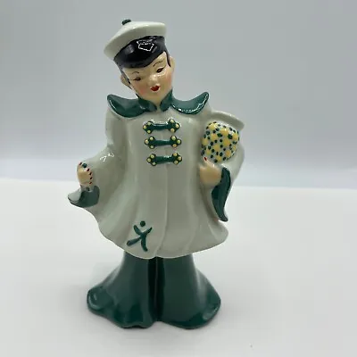 Vintage Florence Ceramics Asian Oriental Boy White Green Figure Flower Vase • $13.04