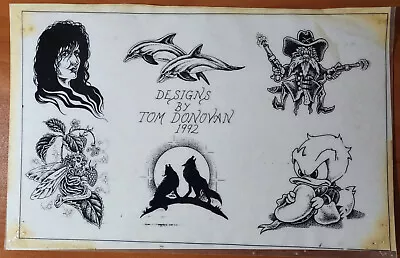 ORIGINAL Vintage 1992 Tom Donovan Shop Used Tattoo Flash Sheet Fairy Dolphin • $49.99