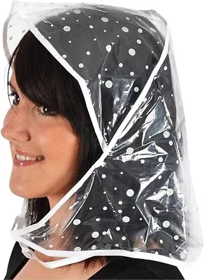 Ladies Clear Plastic Waterproof Rain Hat Bonnet Hair Protector Hood Tie Strings • £3.95