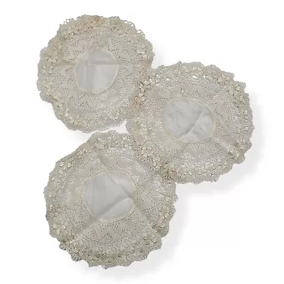 Lot Of 3 Vintage Doilies Rounds Coasters Venetian Lace Silk Center 7  Diameter • $7.99